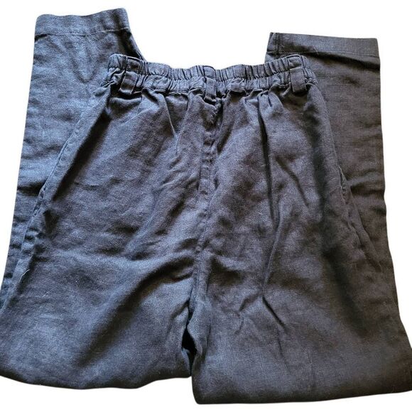 LinenID Studio Pants Women's Small Black Linen Tapered Pleated Elastic Waist - Picture 2 of 6